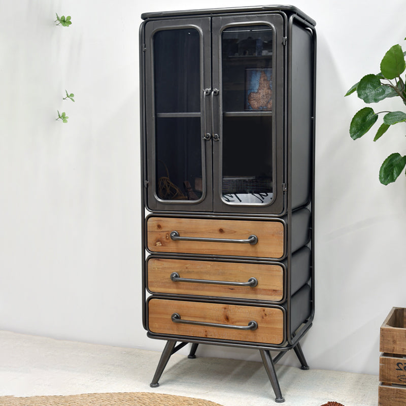 Traditional Solid Wood Display Cabinet in Brown for Dining Room