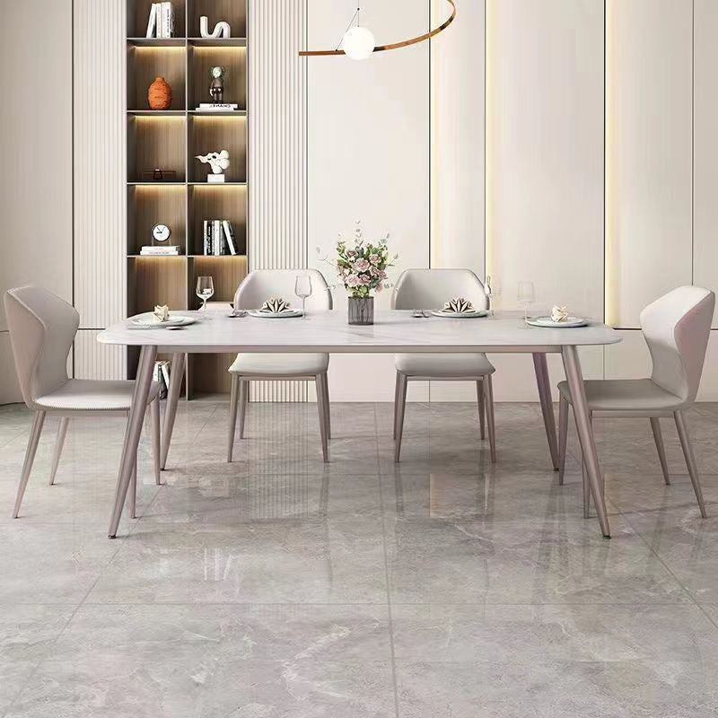 Modern White Stone Rectangular Kitchen Dining Table for Dining Hall