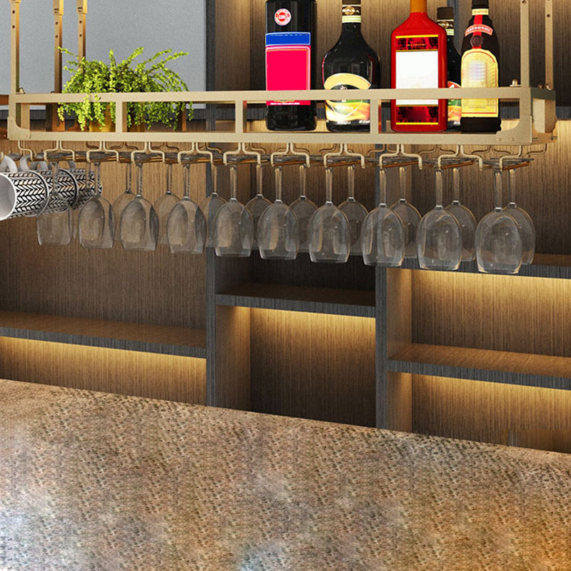 Metal Hanging Kitchen Wine Holder with Glass Holder & Storage Shelf