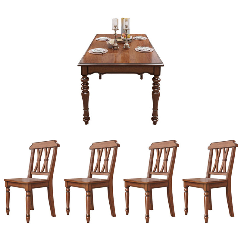 5/7 Pieces Rustic Style Solid Wood 4 Legs Dining Set for Home