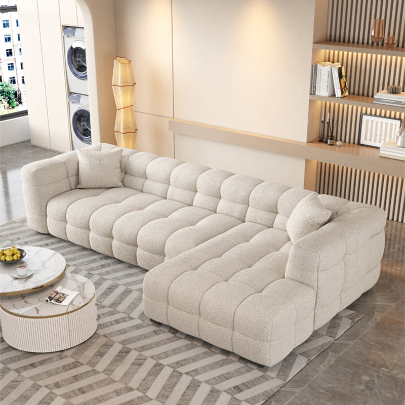 Contemporary Biscuit Back Tuxedo Arm Sofa in White For Living Room