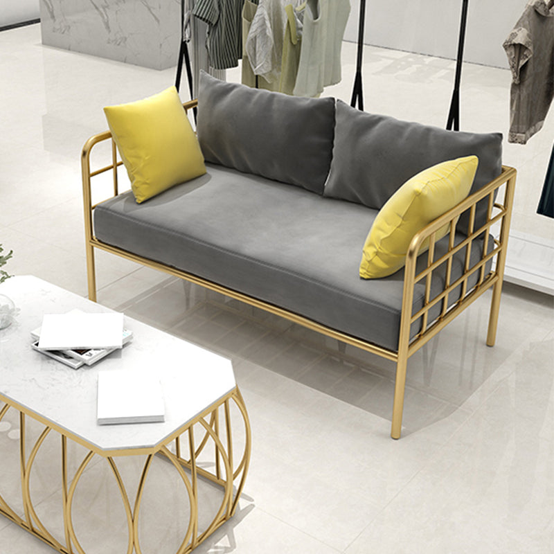 Contemporary Metal Frame Velvet Square Arm Sofa For Living Room
