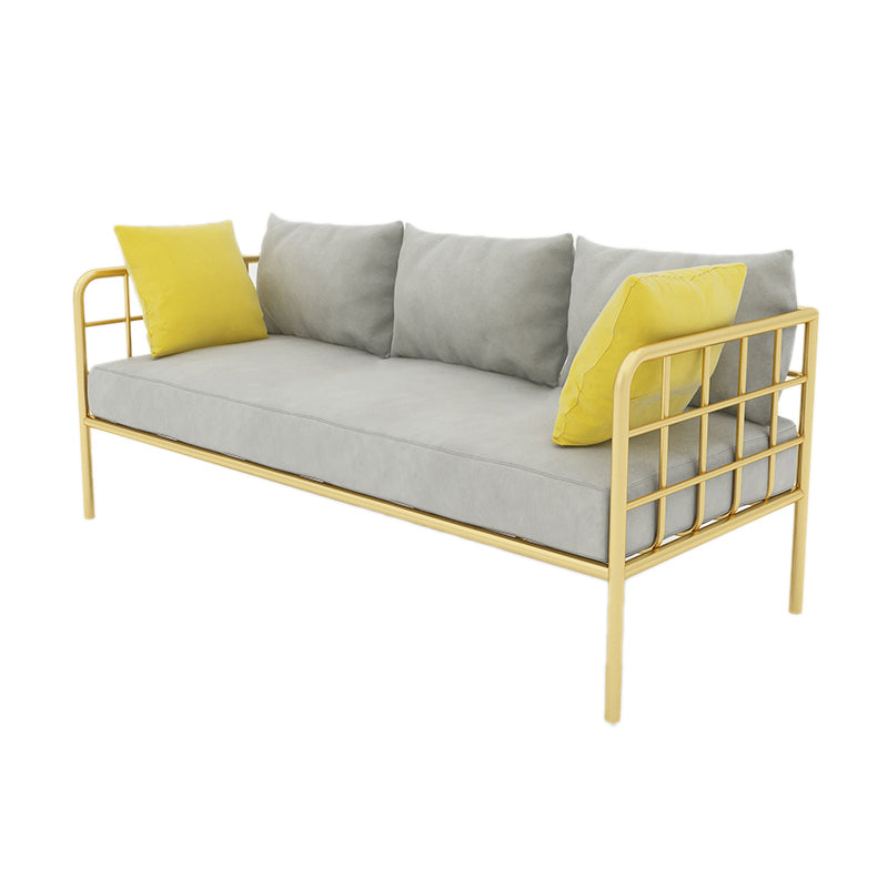 Contemporary Metal Frame Velvet Square Arm Sofa For Living Room