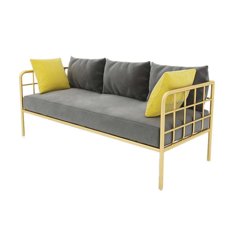 Contemporary Metal Frame Velvet Square Arm Sofa For Living Room