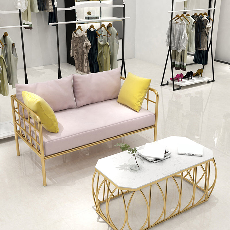 Contemporary Metal Frame Velvet Square Arm Sofa For Living Room