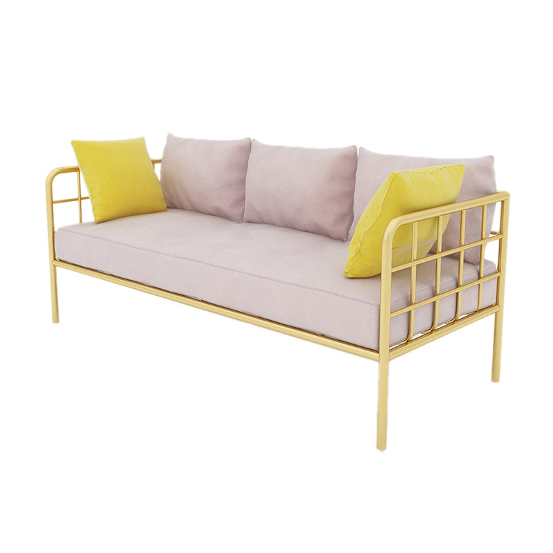 Contemporary Metal Frame Velvet Square Arm Sofa For Living Room