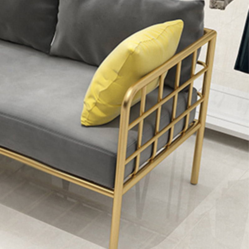 Contemporary Metal Frame Velvet Square Arm Sofa For Living Room