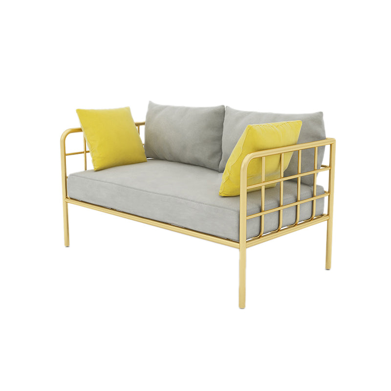 Contemporary Metal Frame Velvet Square Arm Sofa For Living Room