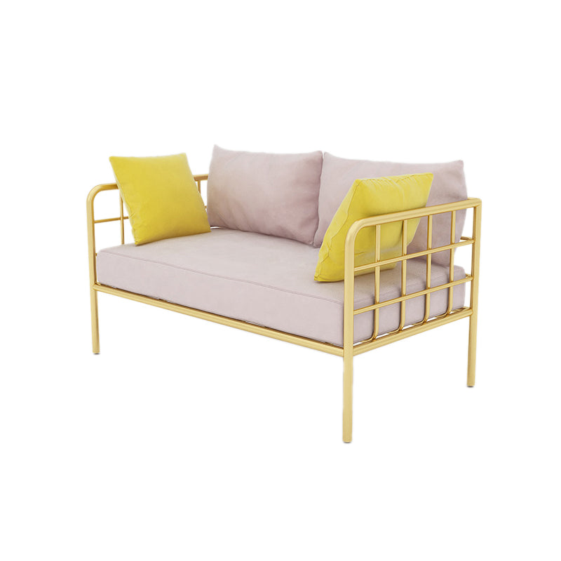 Contemporary Metal Frame Velvet Square Arm Sofa For Living Room