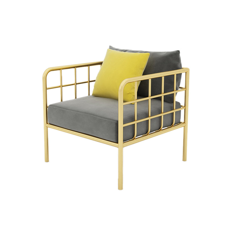 Contemporary Metal Frame Velvet Square Arm Sofa For Living Room