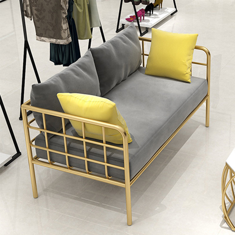 Contemporary Metal Frame Velvet Square Arm Sofa For Living Room