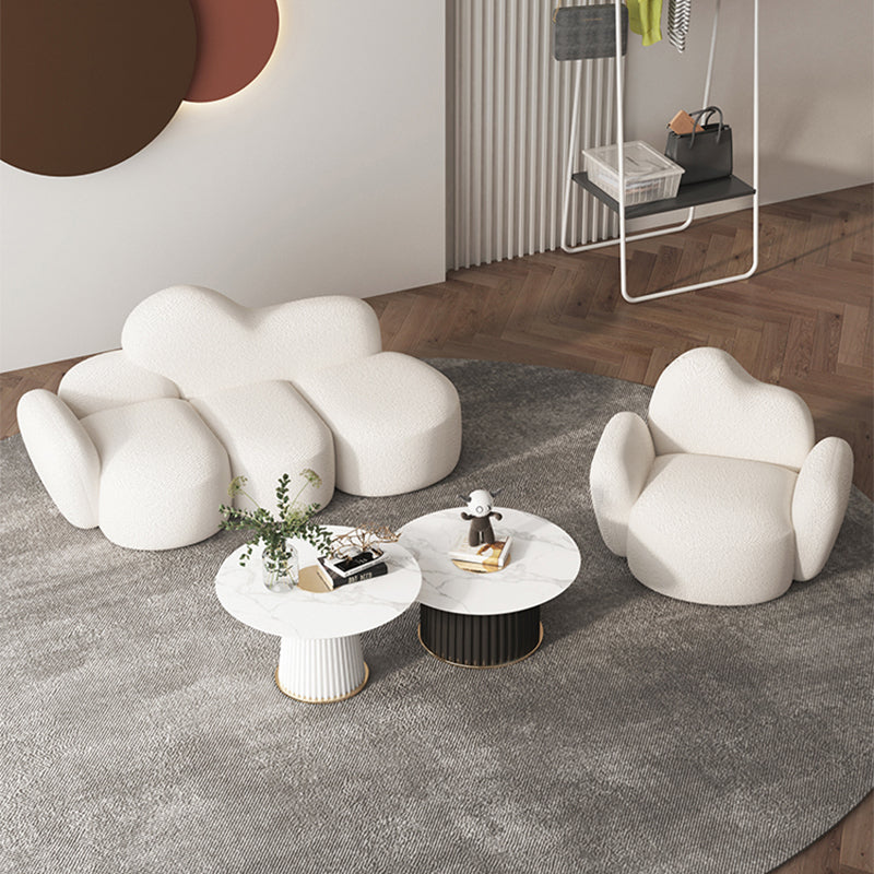 Scandinavian 29.92" Wide Wool Wood Frame Sofa in White For Living Room