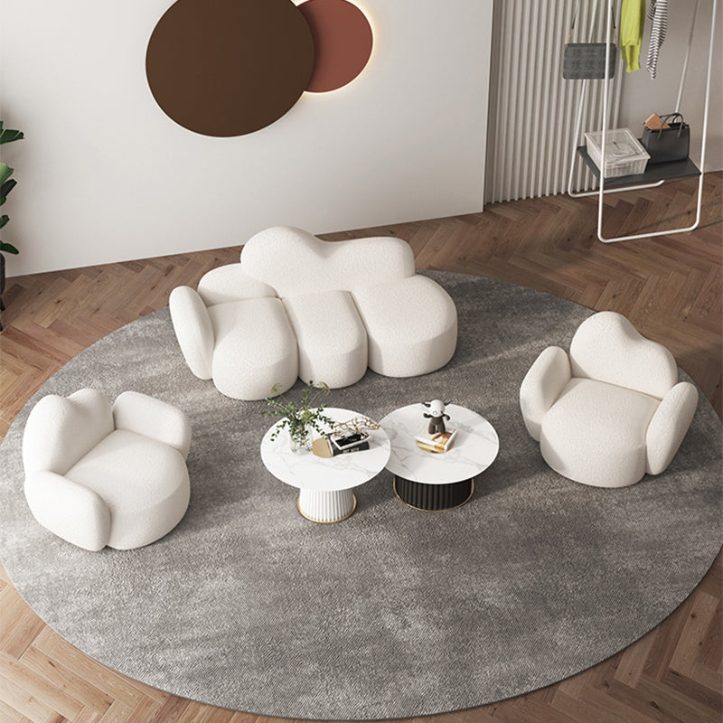 Scandinavian 29.92" Wide Wool Wood Frame Sofa in White For Living Room