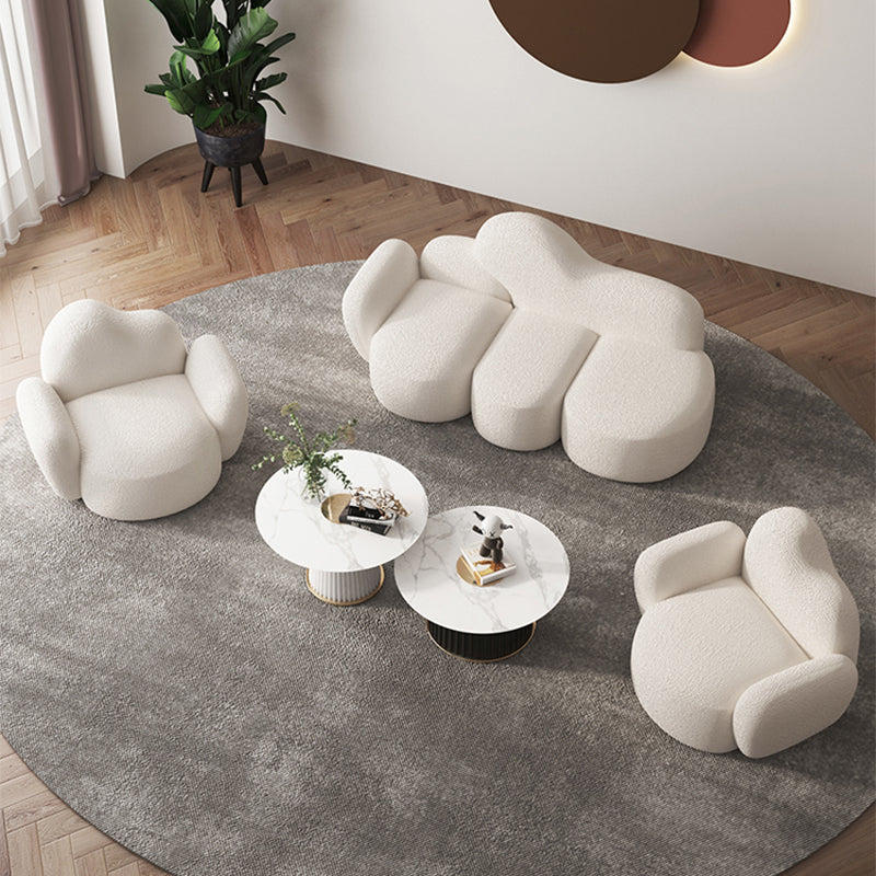 Scandinavian 29.92" Wide Wool Wood Frame Sofa in White For Living Room