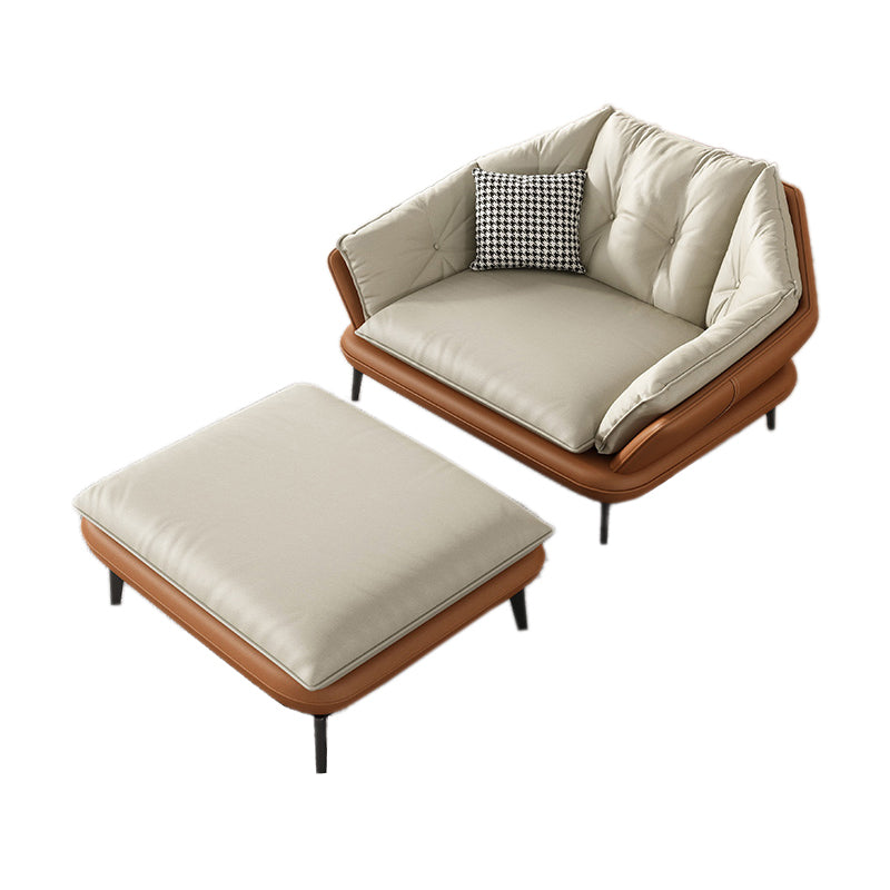 Modern Wood Frame Genuine Leather Flared Arm Sofa with Tufted Back