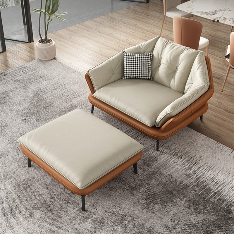 Modern Wood Frame Genuine Leather Flared Arm Sofa with Tufted Back