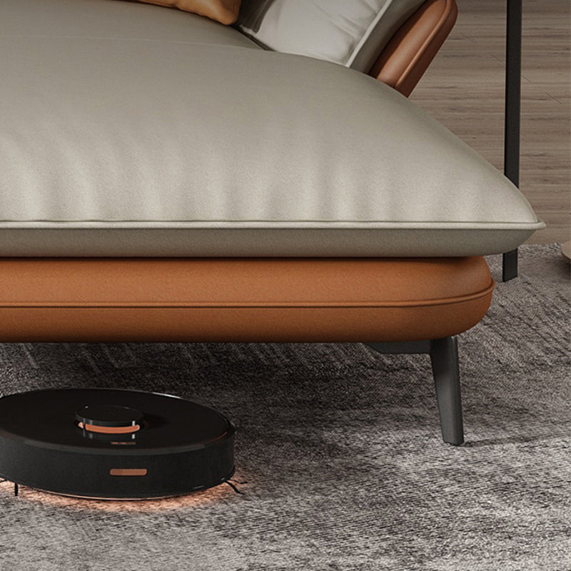 Modern Wood Frame Genuine Leather Flared Arm Sofa with Tufted Back