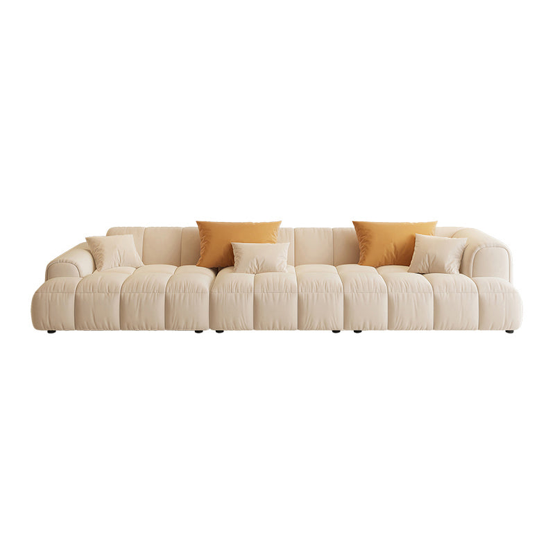 Scandinavian Wood Frame Recessed Arm Sofa in White for Living Room