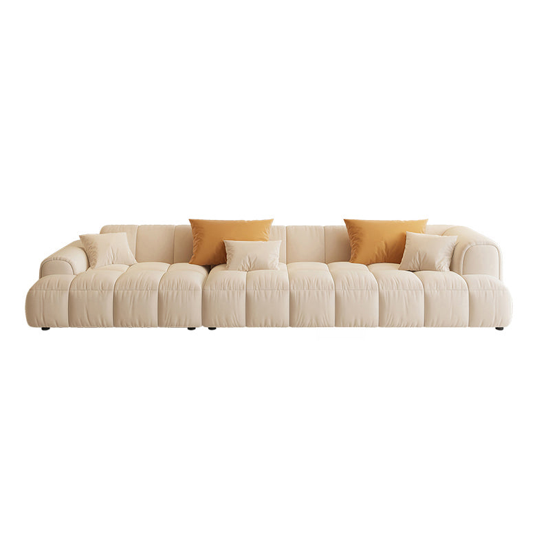 Scandinavian Wood Frame Recessed Arm Sofa in White for Living Room