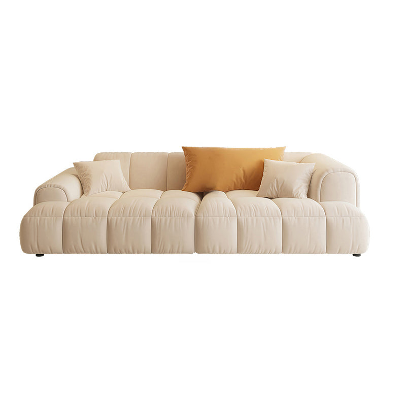 Scandinavian Wood Frame Recessed Arm Sofa in White for Living Room