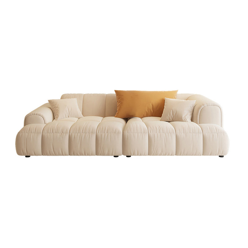 Scandinavian Wood Frame Recessed Arm Sofa in White for Living Room