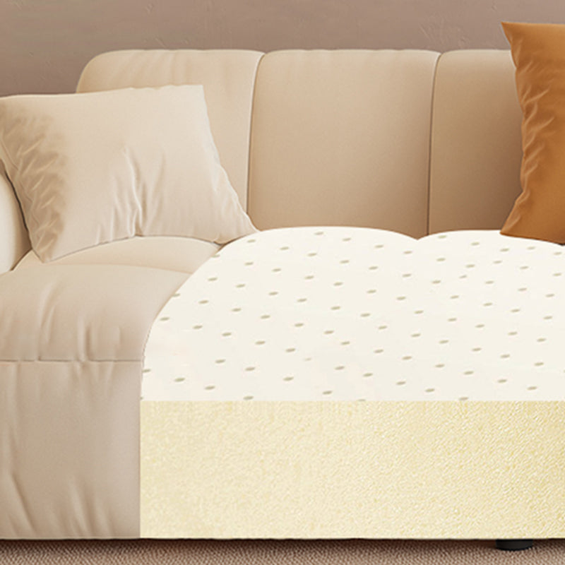 Scandinavian Wood Frame Recessed Arm Sofa in White for Living Room