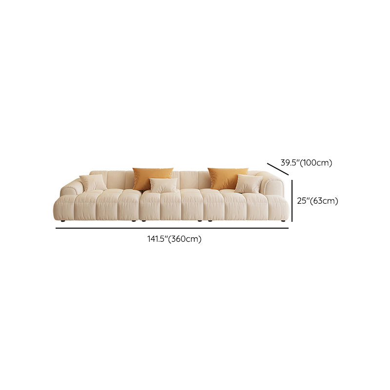 Scandinavian Wood Frame Recessed Arm Sofa in White for Living Room