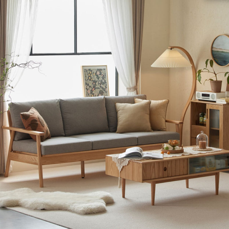 Scandinavian Solid Wood Linen Sofa with Pillow Back for Living Room