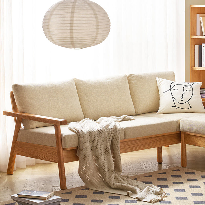 Scandinavian Solid Wood Linen Sofa with Pillow Back for Living Room