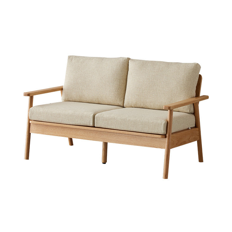 Scandinavian Solid Wood Linen Sofa with Pillow Back for Living Room