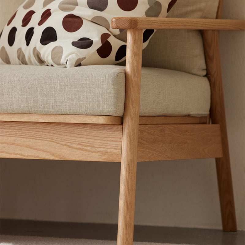 Scandinavian Solid Wood Linen Sofa with Pillow Back for Living Room