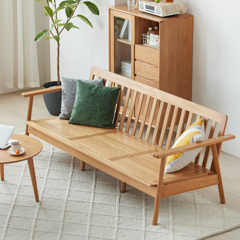Scandinavian Solid Wood Linen Sofa with Pillow Back for Living Room