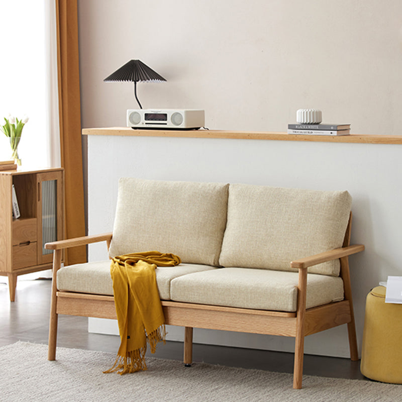 Scandinavian Solid Wood Linen Sofa with Pillow Back for Living Room