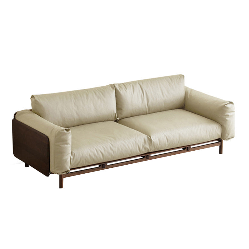 Scandinavian Solid Wood Leather Square Arm Sofa for Living Room