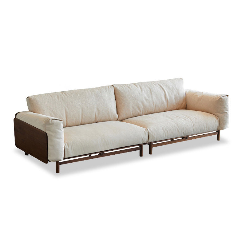 Scandinavian Solid Wood Leather Square Arm Sofa for Living Room