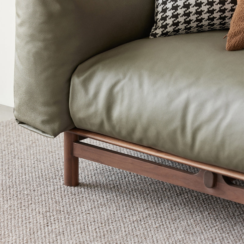 Scandinavian Solid Wood Leather Square Arm Sofa for Living Room