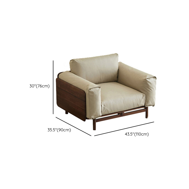 Scandinavian Solid Wood Leather Square Arm Sofa for Living Room