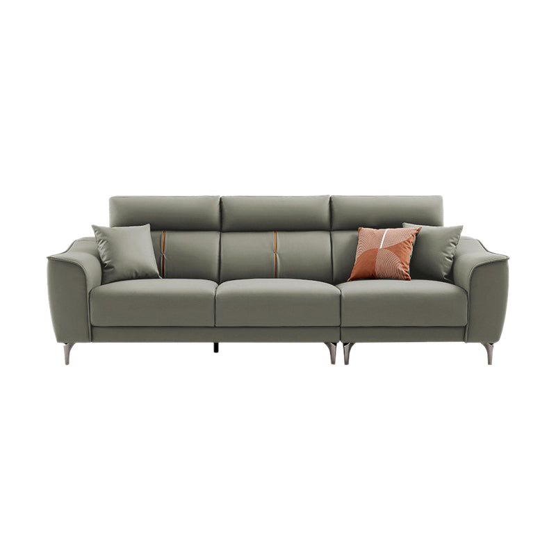Contemporary Style Faux Leather Solid Color Sewn Pillow Back Sofa
