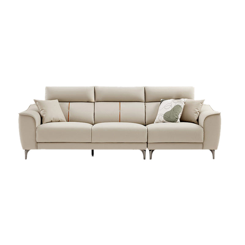 Contemporary Style Faux Leather Solid Color Sewn Pillow Back Sofa