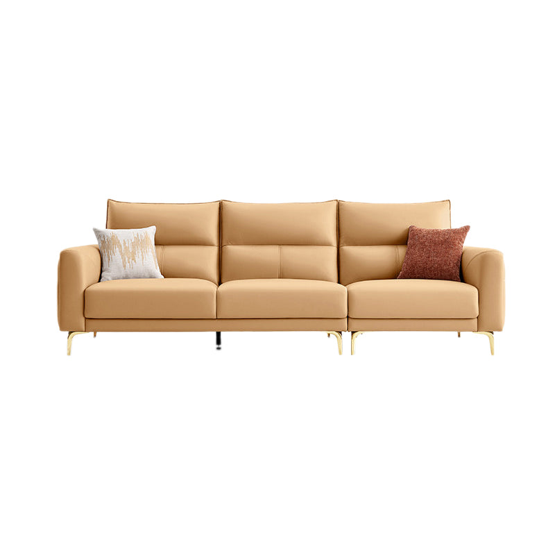 Contemporary Faux Leather Sewn Pillow Back Square Arm Sofa For Living Room