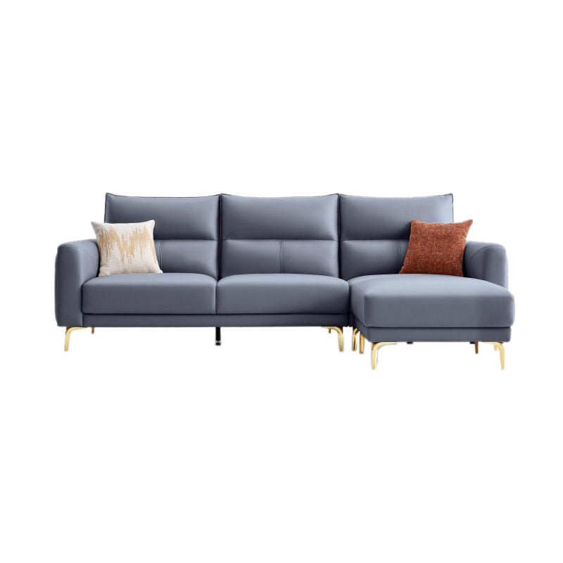 Contemporary Faux Leather Sewn Pillow Back Square Arm Sofa For Living Room