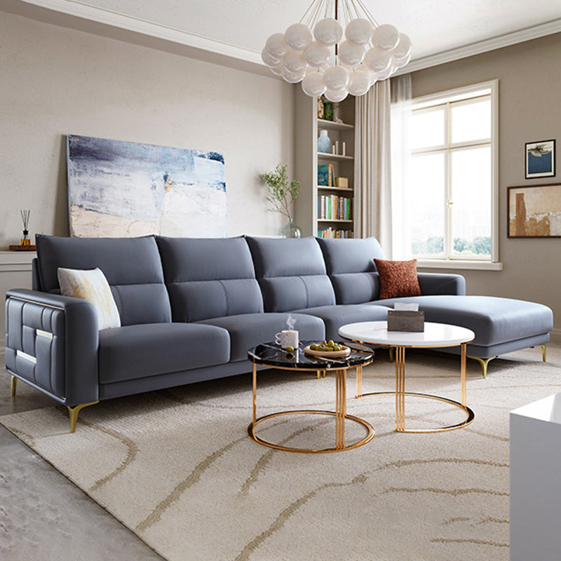 Contemporary Faux Leather Sewn Pillow Back Square Arm Sofa For Living Room