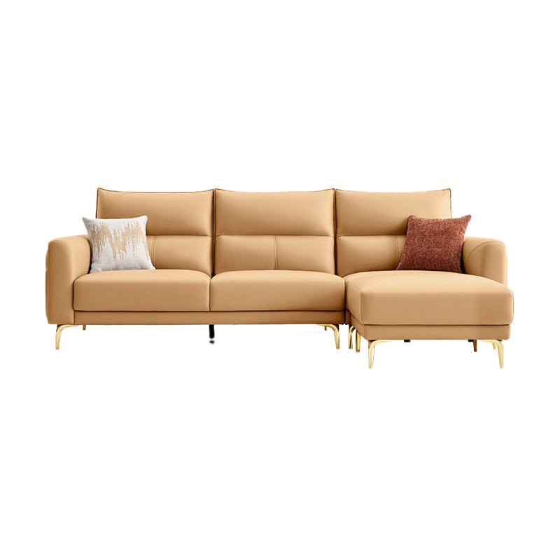 Contemporary Faux Leather Sewn Pillow Back Square Arm Sofa For Living Room