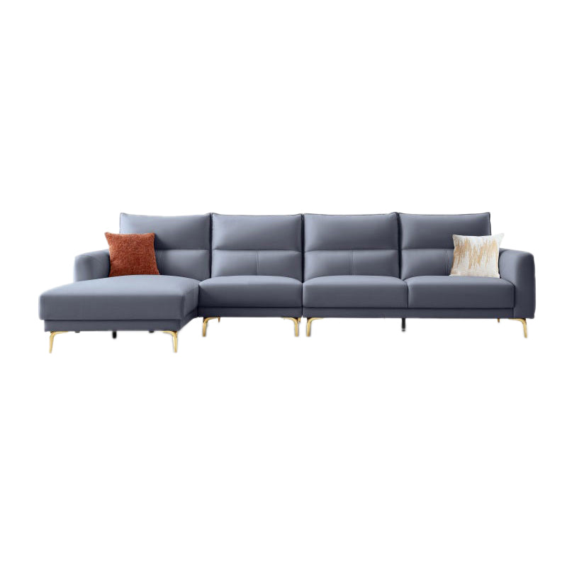 Contemporary Faux Leather Sewn Pillow Back Square Arm Sofa For Living Room