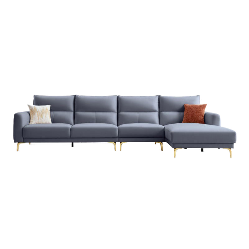 Contemporary Faux Leather Sewn Pillow Back Square Arm Sofa For Living Room