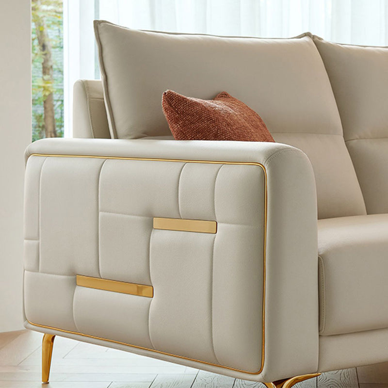 Contemporary Faux Leather Sewn Pillow Back Square Arm Sofa For Living Room