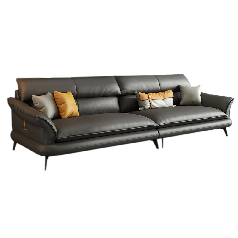 Contemporary Genuine Leather Flared Arm Sofa For Living Room