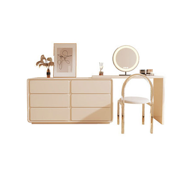 Contemporary with Drawer Cream Lighted Mirror Wooden Make-up Vanity