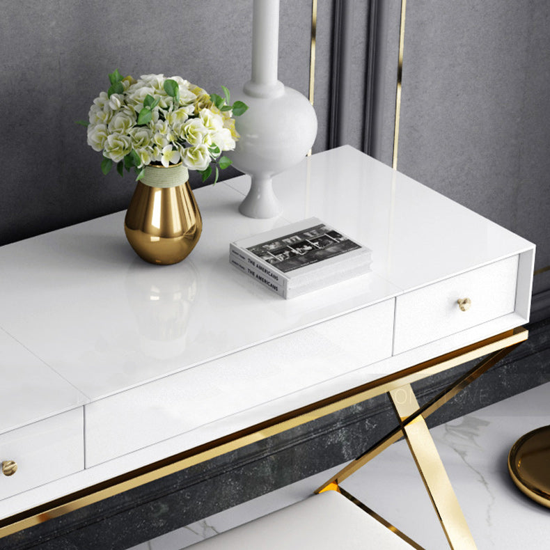 Contemporary White With Stool Mirror Bedroom Metallic Make-up Vanity