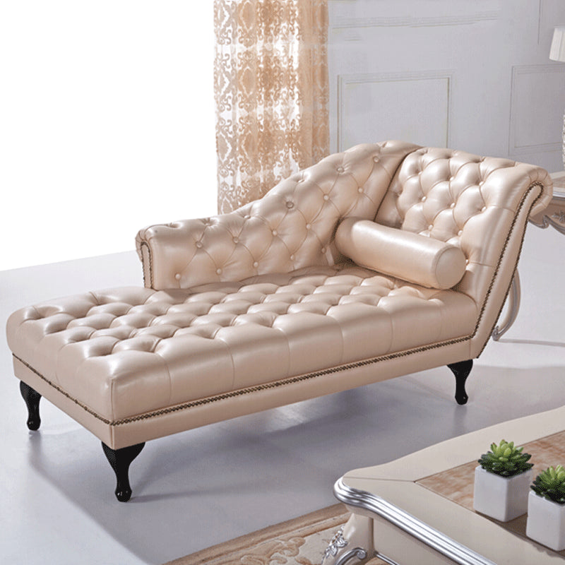 Living Room Chaise Flare Arm Leather Chaise Lounge with Tufted Upholster